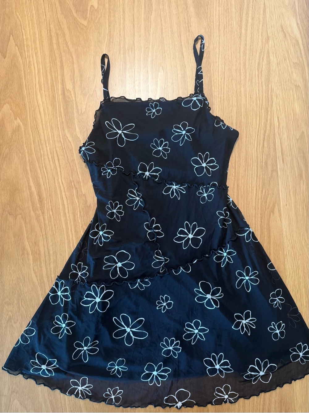 wild fable Black Dress with White Daisy Outline Print